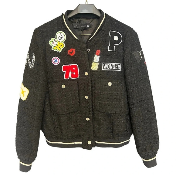 Zara NWT varsity patched jacket size M super cute! Blazer/jacket  mix - Picture 1 of 12